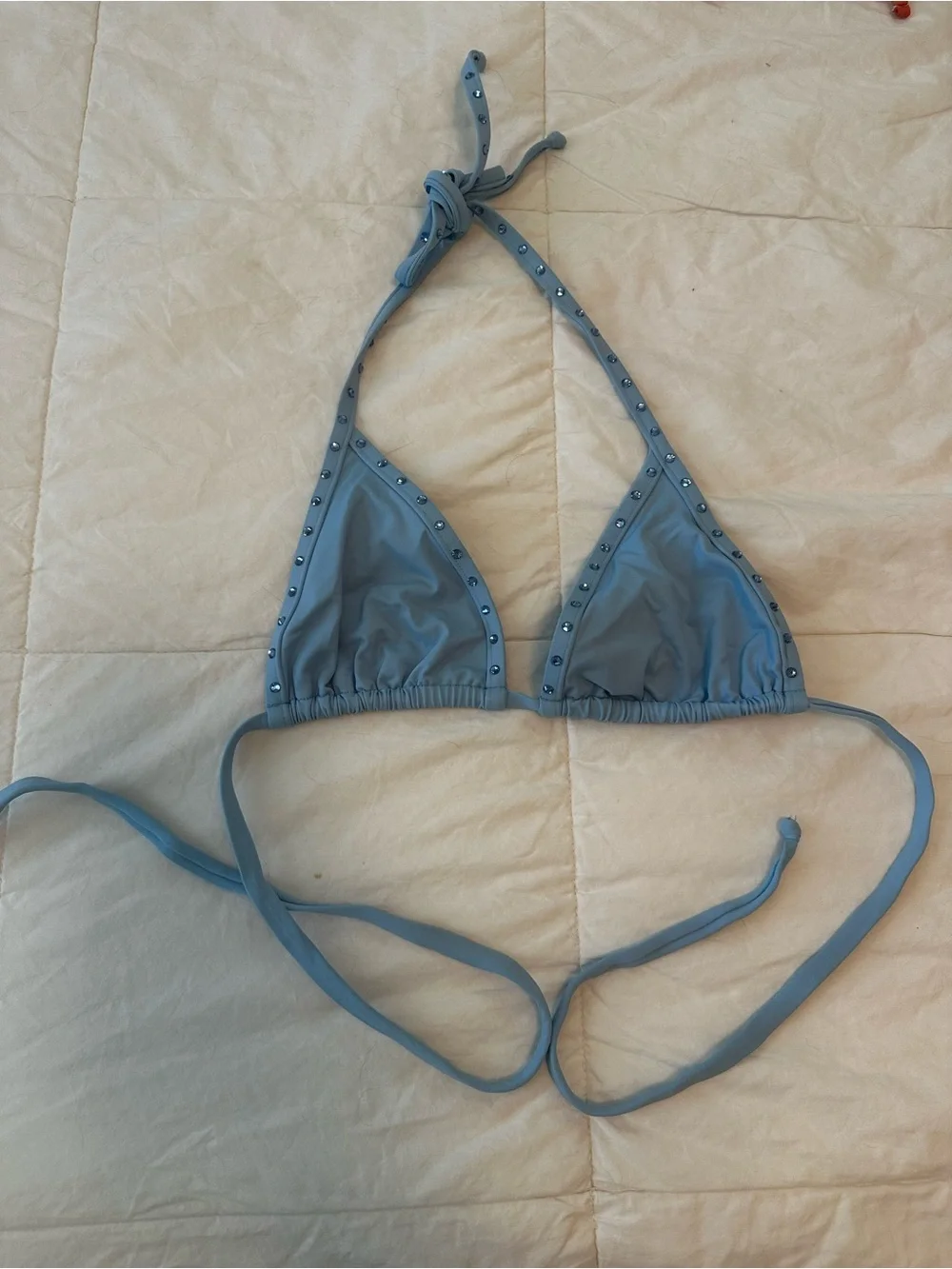 Skims Stud-Trim Triangle Bikini Top - Blue